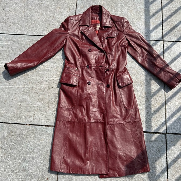 Etienne Aigner Jackets & Blazers - Etienne Aigner Burgundy Leather Trench Coat